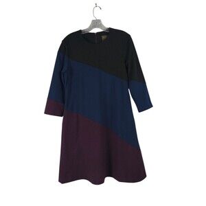 Taylor Dresses Dress Women's 10 Black Navy Plum Colorblock A-Line 3/4 Sleeve
